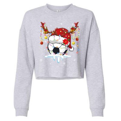 Christmas Soccer Reindeer And Santa Hat Xmas Tree Light Gift Cropped Pullover Crew