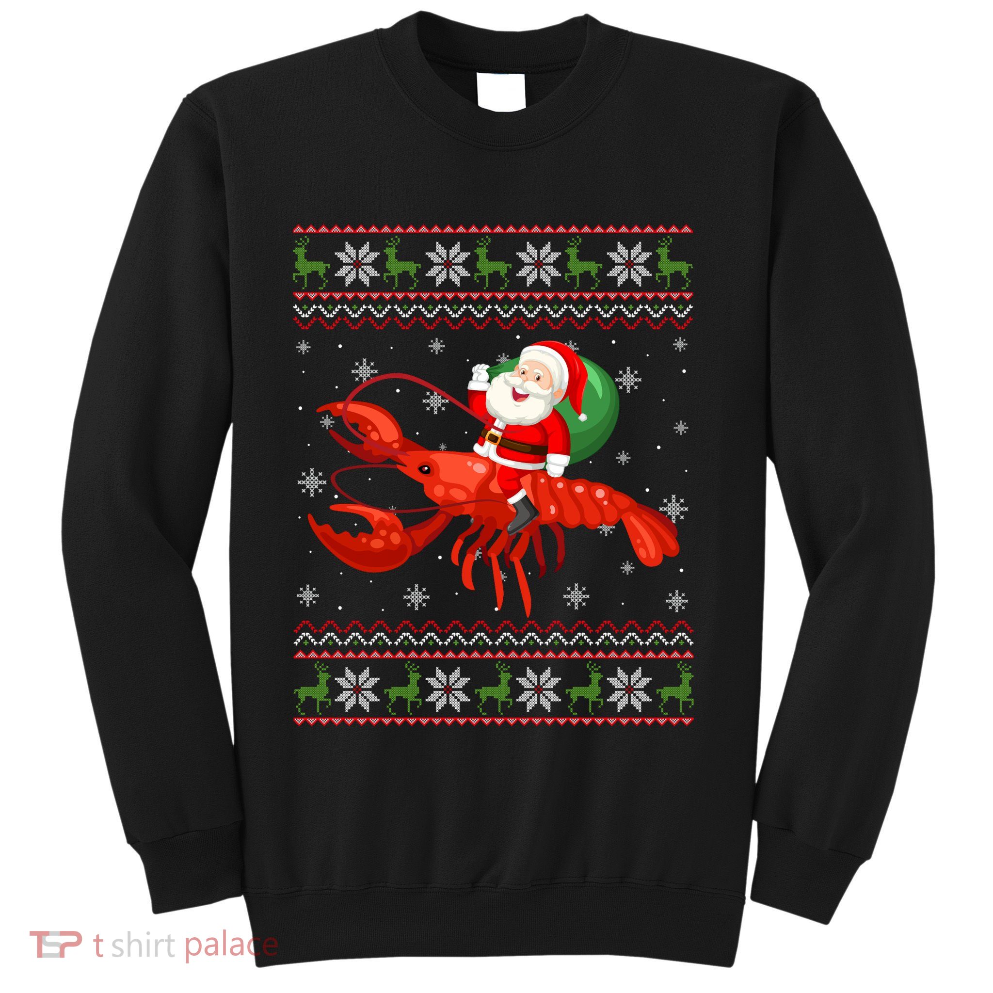 Christmas Santa Riding Lobster Funny Ugly Xmas Sweater Long Sleeve Sweatshirt
