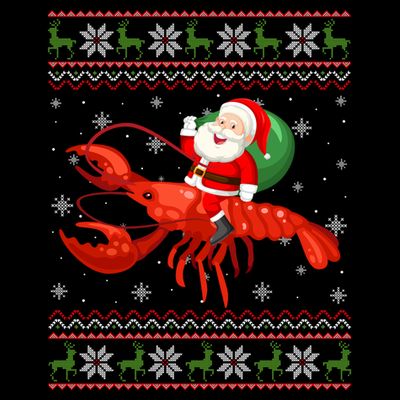 Christmas Santa Riding Lobster Funny Ugly Xmas Sweater Long Sleeve T-Shirt