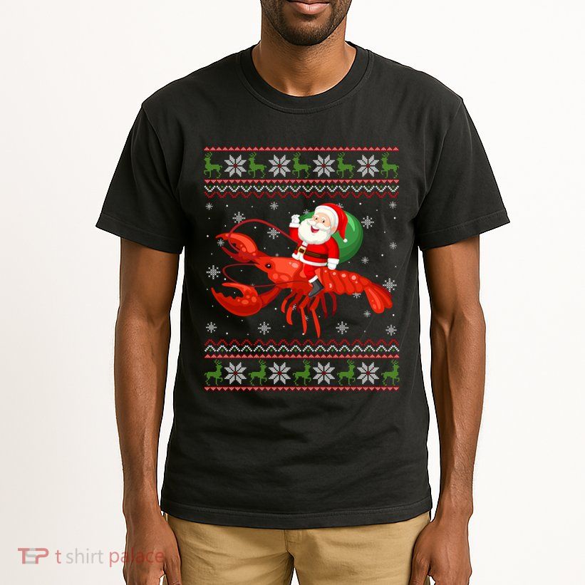 Christmas Santa Riding Lobster Funny Ugly Xmas Sweater Long Sleeve Tall T-Shirt