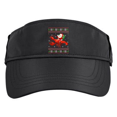 Christmas Santa Riding Lobster Funny Ugly Xmas Sweater Long Sleeve Adult Drive Performance Visor
