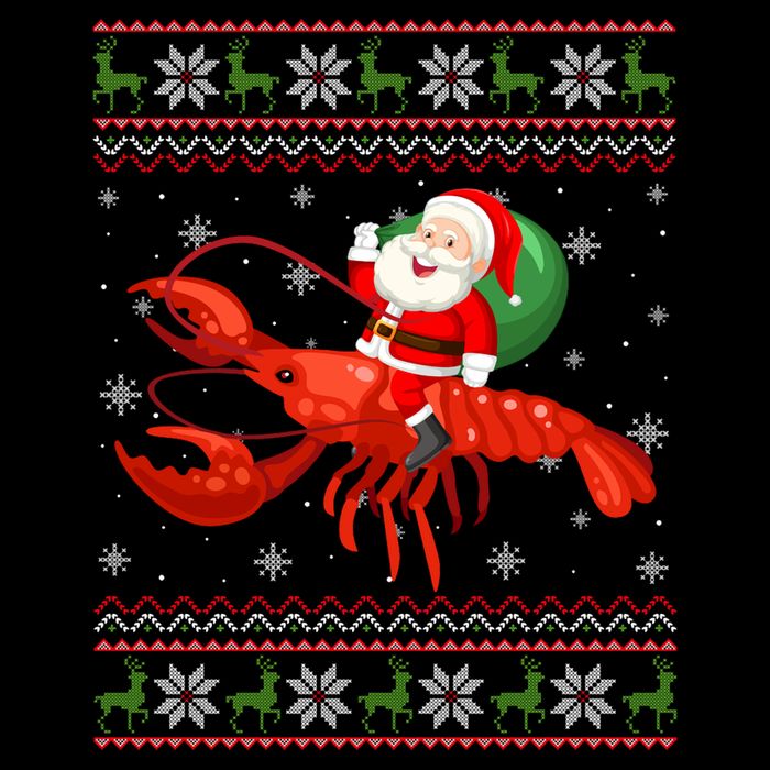 Christmas Santa Riding Lobster Funny Ugly Xmas Sweater Long Sleeve Bucket Hat