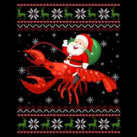 Christmas Santa Riding Lobster Funny Ugly Xmas Sweater Long Sleeve Drawstring Bag