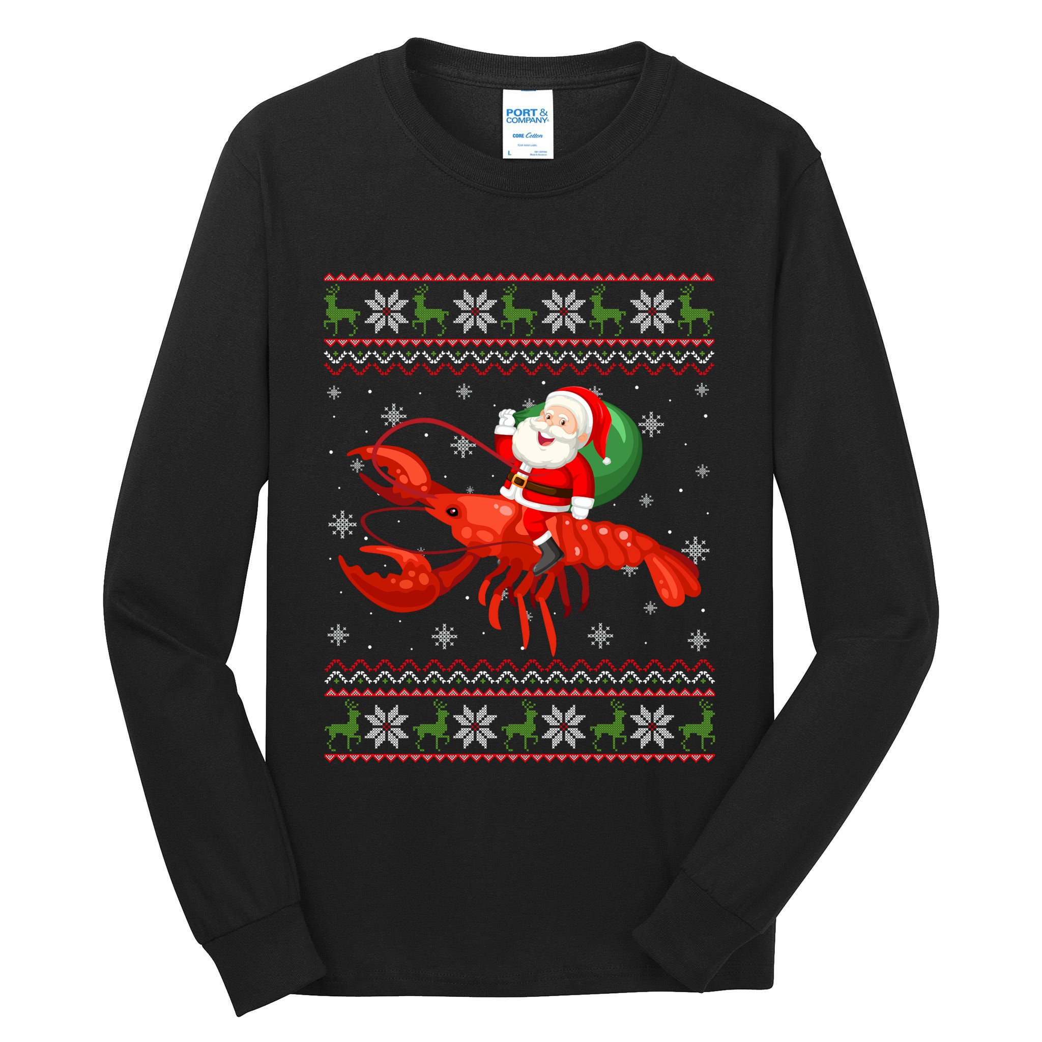 Christmas Santa Riding Lobster Funny Ugly Xmas Sweater Long Sleeve Tall Long Sleeve T-Shirt