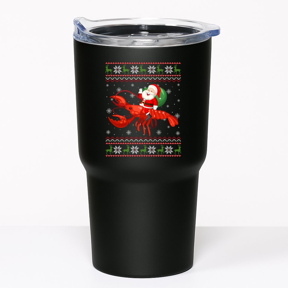 Christmas Santa Riding Lobster Funny Ugly Xmas Sweater Long Sleeve Tumbler