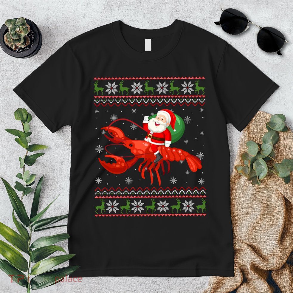 Christmas Santa Riding Lobster Funny Ugly Xmas Sweater Long Sleeve Premium T-Shirt