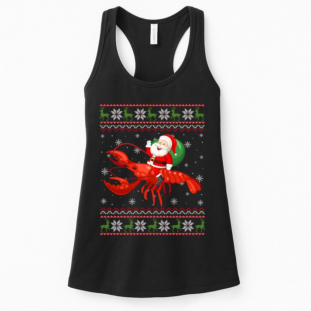 Christmas Santa Riding Lobster Funny Ugly Xmas Sweater Long Sleeve Womens Tank Top