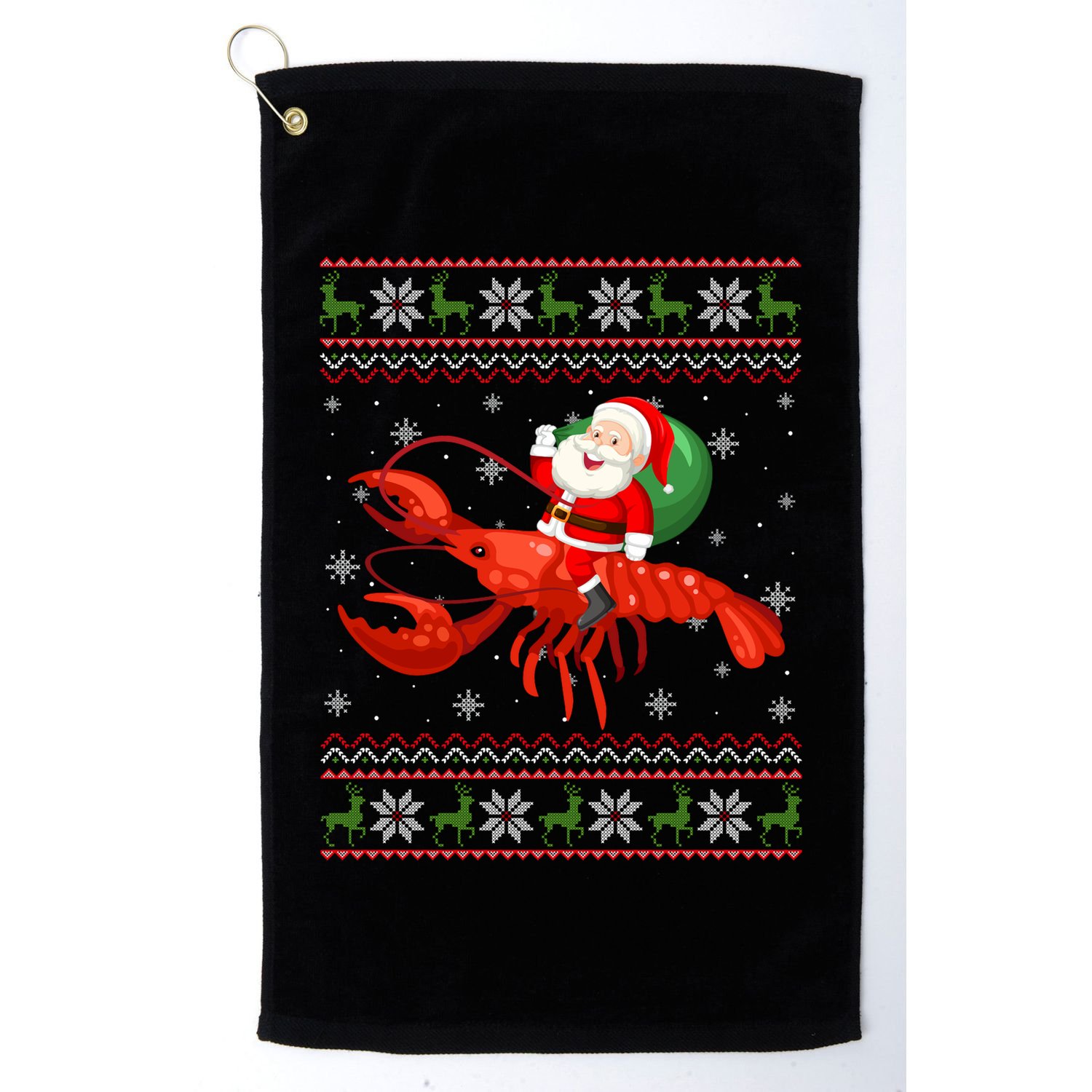 Christmas Santa Riding Lobster Funny Ugly Xmas Sweater Long Sleeve Golf Towel