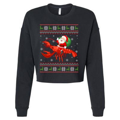 Christmas Santa Riding Lobster Funny Ugly Xmas Sweater Long Sleeve Cropped Pullover Crew