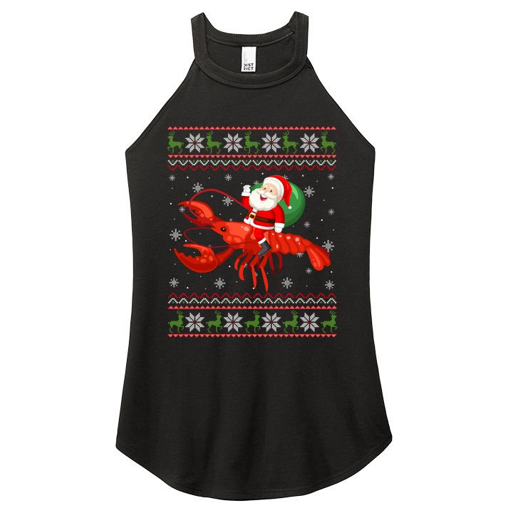 Christmas Santa Riding Lobster Funny Ugly Xmas Sweater Long Sleeve Women's Perfect Tri Rocker Tank