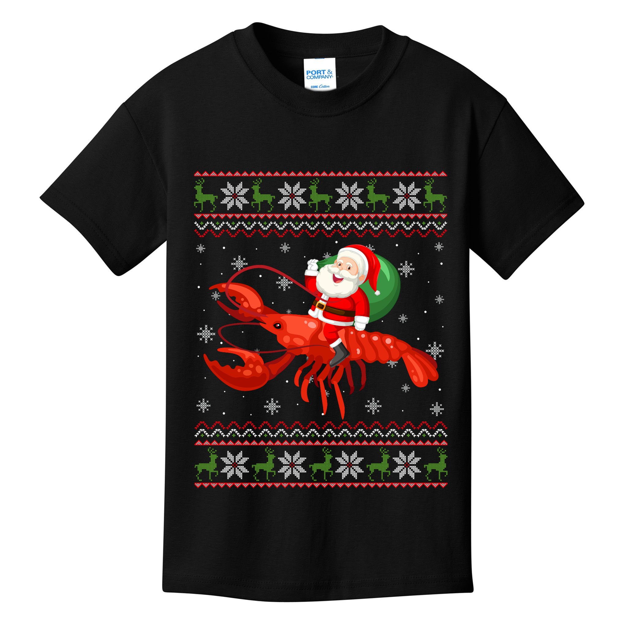 Christmas Santa Riding Lobster Funny Ugly Xmas Sweater Long Sleeve Kids T-Shirt