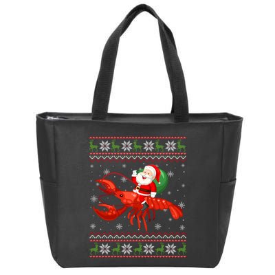 Christmas Santa Riding Lobster Funny Ugly Xmas Sweater Long Sleeve Zip Tote Bag