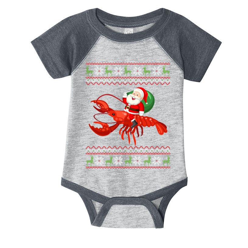 Christmas Santa Riding Lobster Funny Ugly Xmas Sweater Long Sleeve Infant Baby Jersey Bodysuit