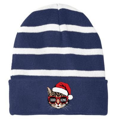 Cat Skibid.I Rizzmas Christmas Rizz Santa Claus Charisma Striped Beanie with Solid Band