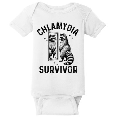 Chlamydia Survivor Raccoon Meme Sarcastic Adult Humor Baby Bodysuit