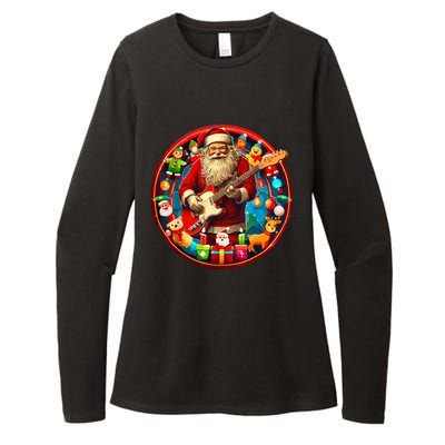 Cool Santa Rockin Guitar Festive Christmas Womens CVC Long Sleeve Shirt