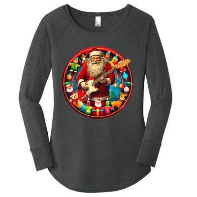 Cool Santa Rockin Guitar Festive Christmas Women's Perfect Tri Tunic Long Sleeve Shirt