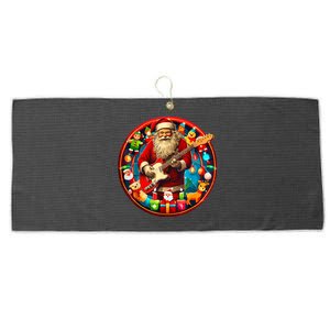 Cool Santa Rockin Guitar Festive Christmas Large Microfiber Waffle Golf Towel