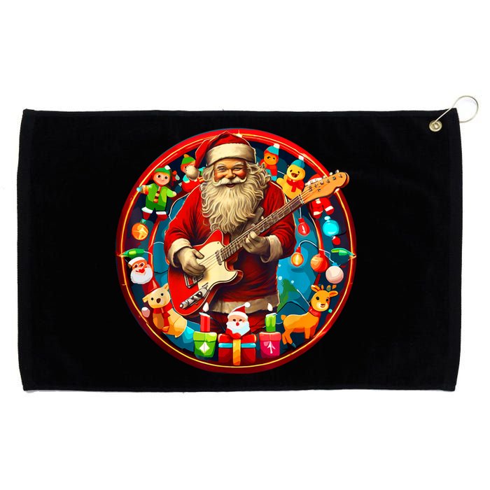 Cool Santa Rockin Guitar Festive Christmas Grommeted Golf Towel