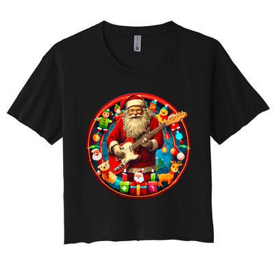 Cool Santa Rockin Guitar Festive Christmas Women's Crop Top Tee