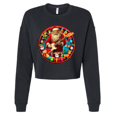 Cool Santa Rockin Guitar Festive Christmas Cropped Pullover Crew