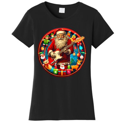 Cool Santa Rockin Guitar Festive Christmas Women's T-Shirt