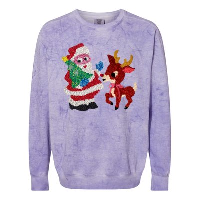 Cute Santa Reindeer Best Friends Christmas Cheer Colorblast Crewneck Sweatshirt