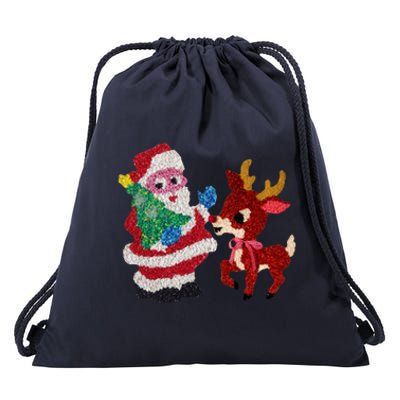 Cute Santa Reindeer Best Friends Christmas Cheer Drawstring Bag