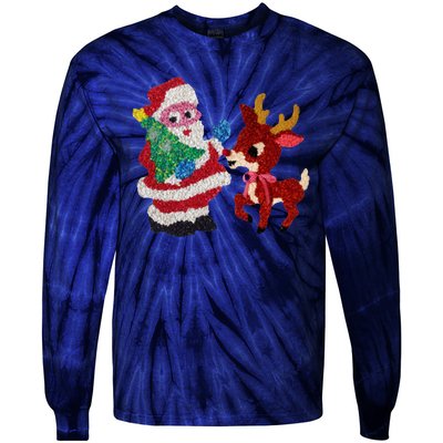 Cute Santa Reindeer Best Friends Christmas Cheer Tie-Dye Long Sleeve Shirt