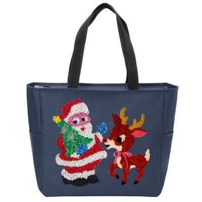 Cute Santa Reindeer Best Friends Christmas Cheer Zip Tote Bag