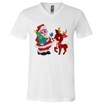 Cute Santa Reindeer Best Friends Christmas Cheer V-Neck T-Shirt