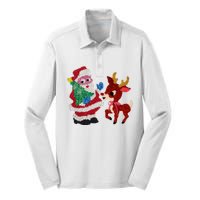 Cute Santa Reindeer Best Friends Christmas Cheer Silk Touch Performance Long Sleeve Polo