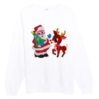 Cute Santa Reindeer Best Friends Christmas Cheer Premium Crewneck Sweatshirt