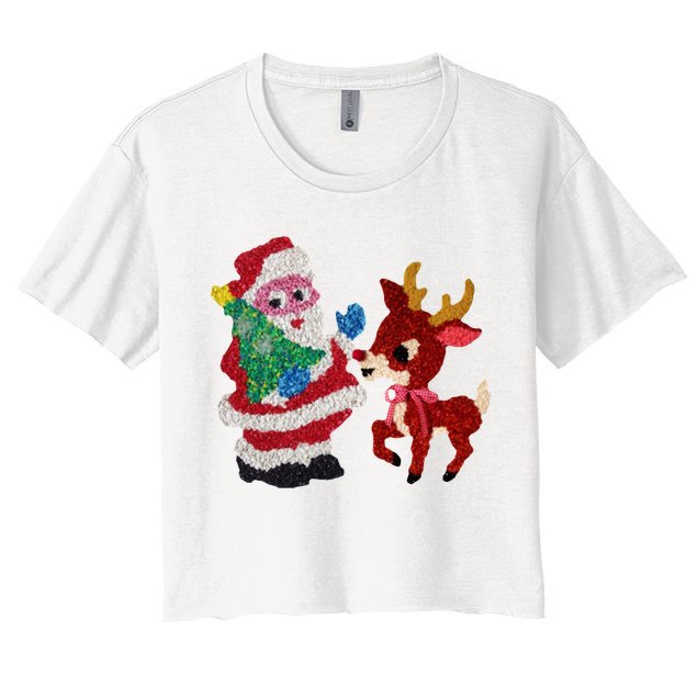 Cute Santa Reindeer Best Friends Christmas Cheer Crop Top