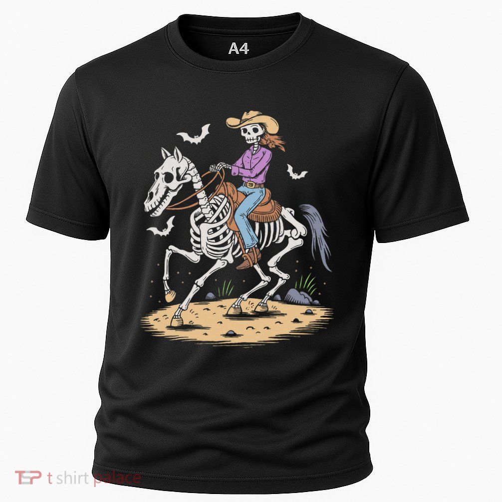 Cow Skeleton Riding Horse Spooky Halloween Western Performance Shirt