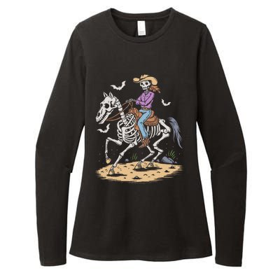 Cow Skeleton Riding Horse Spooky Halloween Western Womens CVC Long Sleeve Shirt