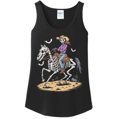 Cow Skeleton Riding Horse Spooky Halloween Western Ladies Essential Tank