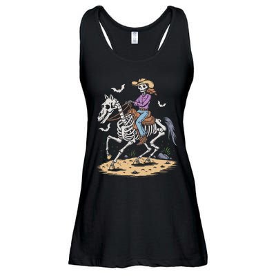 Cow Skeleton Riding Horse Spooky Halloween Western Ladies Essential Flowy Tank