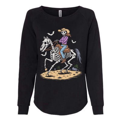 Cow Skeleton Riding Horse Spooky Halloween Western Womens California Wash Sweatshirt