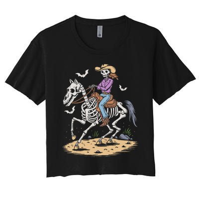 Cow Skeleton Riding Horse Spooky Halloween Western Women's Crop Top Tee