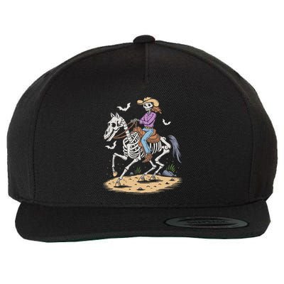 Cow Skeleton Riding Horse Spooky Halloween Western Wool Snapback Cap