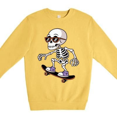 Cool Skeleton Riding Skateboard Halloween Premium Crewneck Sweatshirt