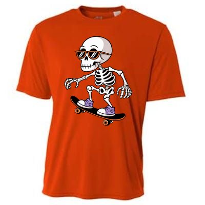 Cool Skeleton Riding Skateboard Halloween Cooling Performance Crew T-Shirt