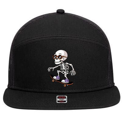 Cool Skeleton Riding Skateboard Halloween 7 Panel Mesh Trucker Snapback Hat