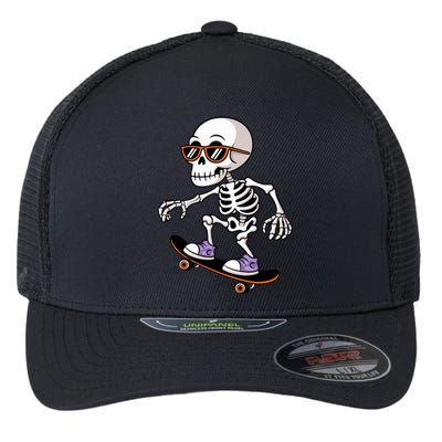 Cool Skeleton Riding Skateboard Halloween Flexfit Unipanel Trucker Cap