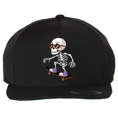 Cool Skeleton Riding Skateboard Halloween Wool Snapback Cap