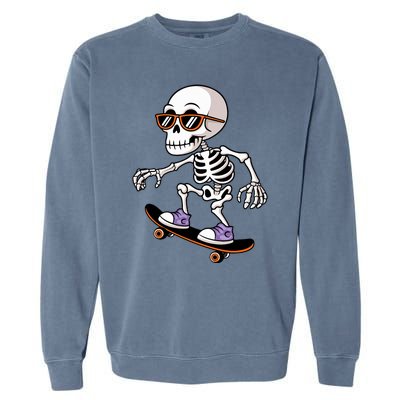 Cool Skeleton Riding Skateboard Halloween Garment-Dyed Sweatshirt