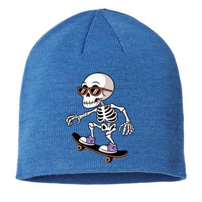 Cool Skeleton Riding Skateboard Halloween Sustainable Beanie