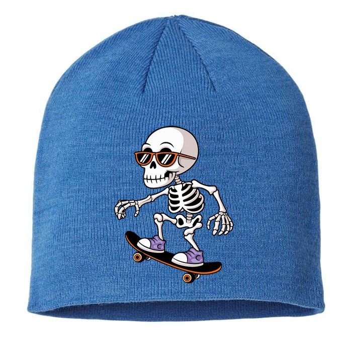 Cool Skeleton Riding Skateboard Halloween Sustainable Beanie