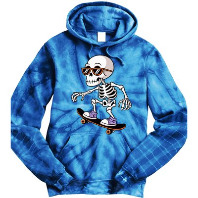 Cool Skeleton Riding Skateboard Halloween Tie Dye Hoodie